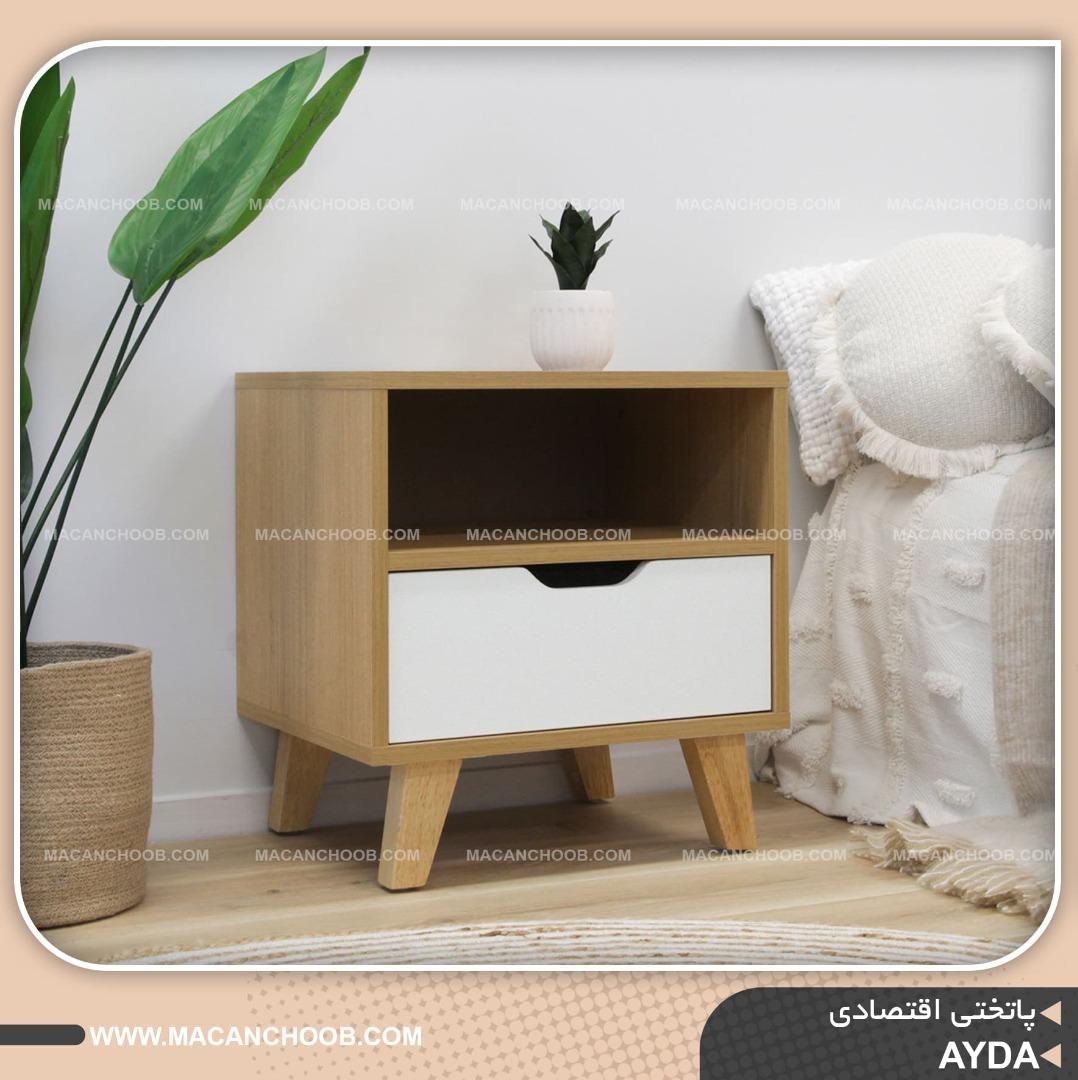پاتختی یک کشو ریلی پایه مخروطی قفسه دار مدل AYDA 